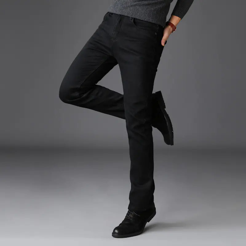 Men's Slim Fit Stretch Denim Jeans - Black Korean Style