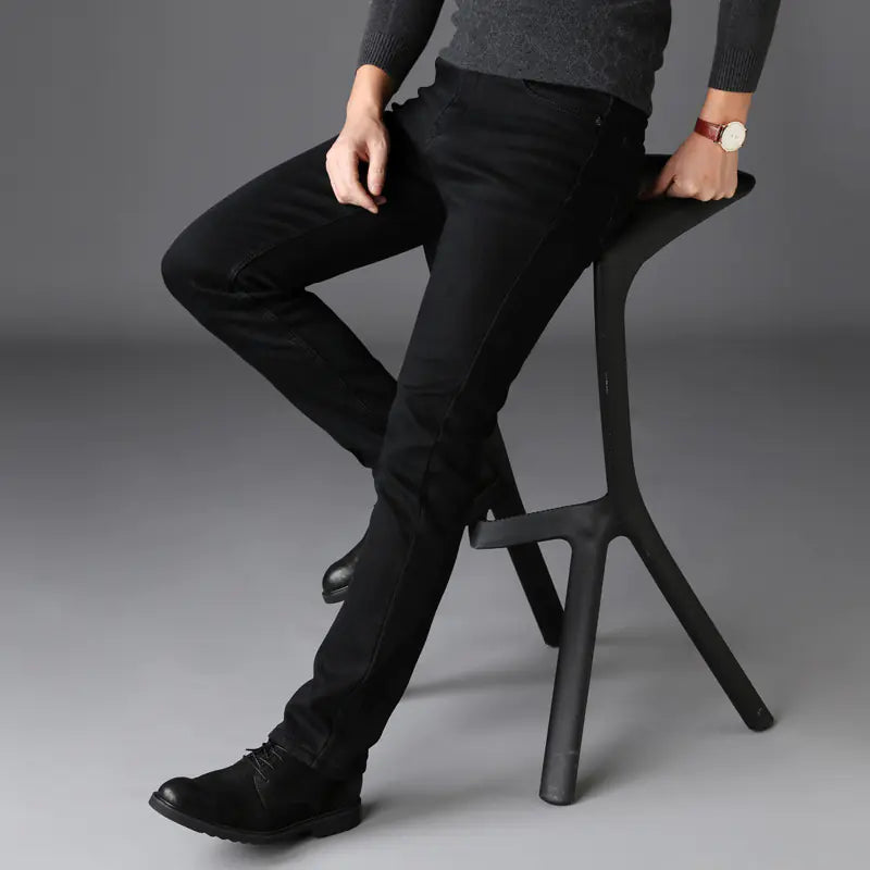 Men's Slim Fit Stretch Denim Jeans - Black Korean Style