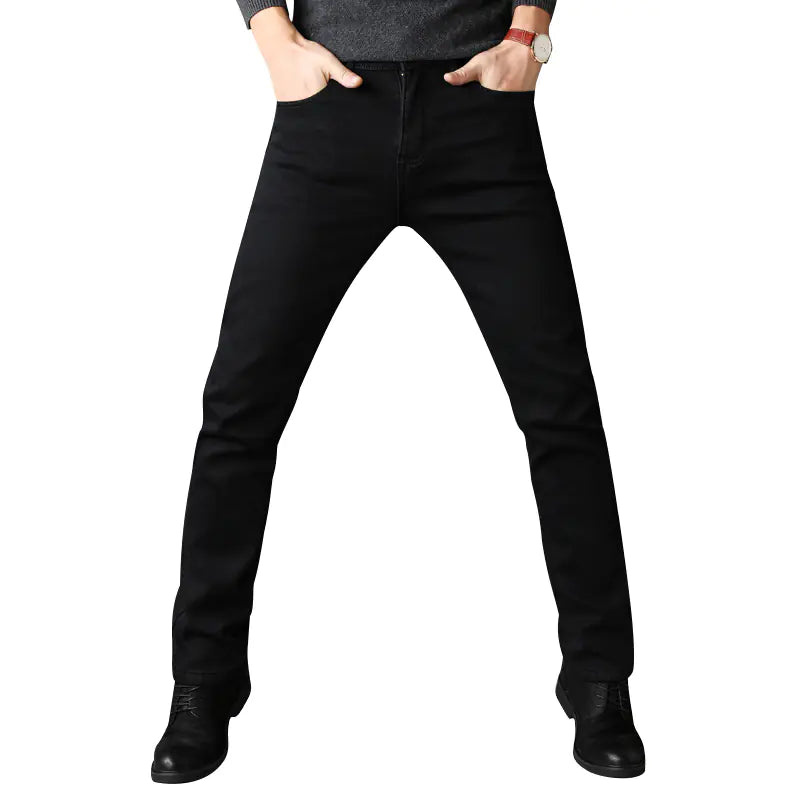 Men's Slim Fit Stretch Denim Jeans - Black Korean Style